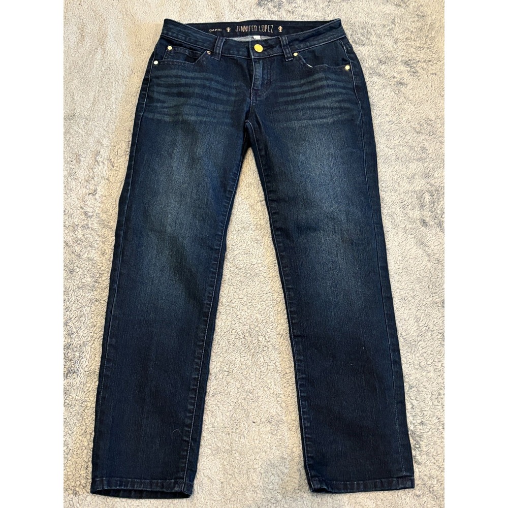 Jennifer Lopez Capri Jeans Womens 0 Blue Denim High Rise Dark Wash Stretch